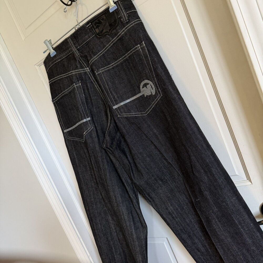 Vintage Mecca USA  NWOT Men’s Embroidered Jeans Black 36 Wide Leg Y2K Baggy
